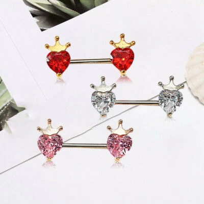 Nueva Corona de lujo Crystal Heart Rhinestone Sexy Piercing Niple Bars Body Jewelry Foto 1 de 4