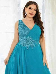Plus Size Party Dresses Fashion Women Wedding Elegant Lace Rhinestones Appliq... - Picture 1 of 11