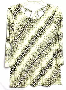 Chico's Printed 3/4 Sleeve Racer Back Top Size 0 (S/4) Green White B5*O - Picture 1 of 4