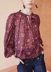 Ulla Johnson Carmine Blouse Size 0 Silk Sumac Purple Paisley Sheer Quiet Luxury - Picture 1 of 14