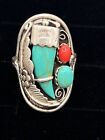 VTG Sterling Silver 925 Southwest Native Style Coral Turquoise Feather Ring Sz 6
