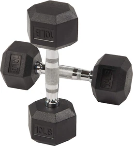 Rubber Coated Hex Shaped Dumbbell Weights - Black - Picture 1 of 4