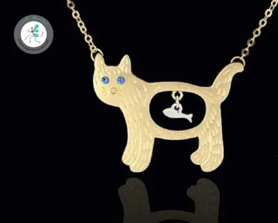 Halskette Anhänger Katze Fisch Retro Vintage Glücksbringer Geschenkidee Rarität - Bild 1 von 2