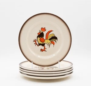 Set of 5 Vintage Metlox Poppytrail Vernon Red Rooster 7.5" Salad Plates - Picture 1 of 14