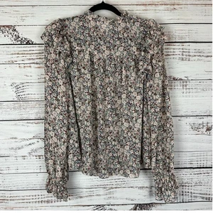 Womens Free The Roses Cottagecore Cream Floral Ruffle Boho High Collar Blouse M - Picture 1 of 6