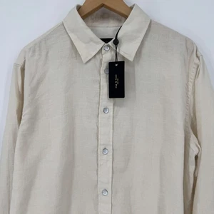 Rag & Bone New York Mens Linen Long Sleeve Shirt Medium Beige Cream NWT - Picture 1 of 6