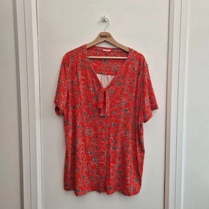 Joe Browns Red Jersey Blouse Floral 24 Stretch Short Sleeve - Picture 1 of 8
