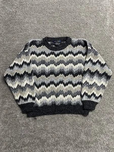 Vintage 90s Architect Wool Blend Zig Zag Pattern Crewneck Sweater 3D Knit Large - Picture 1 of 11