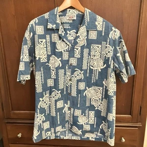 Pacific Legend Herren Large Hawaiihemd Blau Kurzarm Holzknöpfe Schildkröte - Bild 1 von 10
