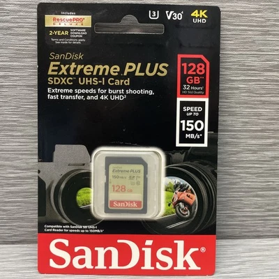 New Sealed SanDisk Extreme Plus SDXC UHS-I Card (128GB) - Image 1 of 2