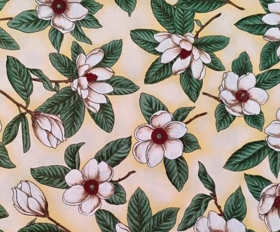 Vintage Christmas Botanica Robert Kaufman Creamy Yellow Magnolia 1.3 yds - Image 1 of 3