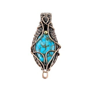 Sisters Day Sale Kupfer Oval Kupfer Blau Türkis Edelstein Handarbeit Anhänger - Bild 1 von 7