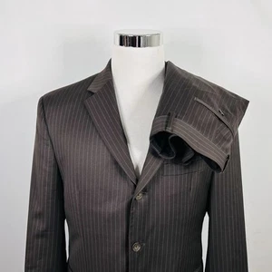 Pronto Uomo 40S Suit 34x26 Pleated Brown Striped Wool Three Button Double Vented - Picture 1 of 12