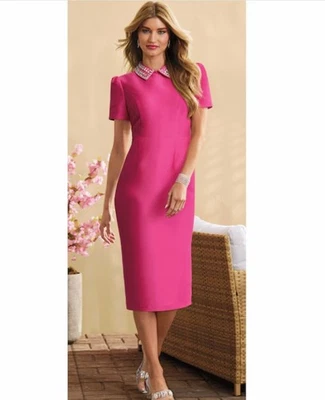 18W Midnight Velvet Dark Pink Formal Church Kalisa Embellish Collar Sheath Dress - Image 1 of 4