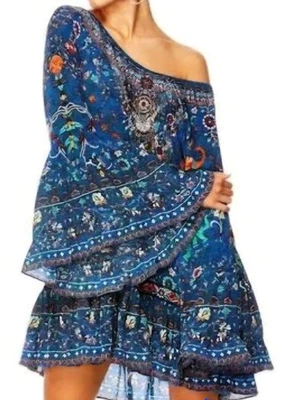 Camilla Dress Size Large L A Line Frill Mini Kindness Kaleidoscope 100% Silk - Image 1 of 4