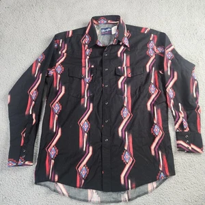 Vintage Wrangler Brushpopper Pearl Snap Country Western XL Shirt Aztec Rodeo - Picture 1 of 13