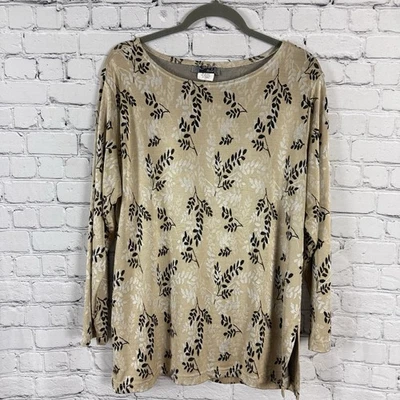 Slinky Brand Knit Top Blouse Women Plus Size 1X Gold Floral Long Sleeve Pullover - Image 1 of 4