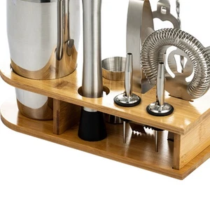 10PCS Home Bartending Kit Stainless Steel With Bamboo Tray Cocktail Mixing Kit - Picture 1 of 12