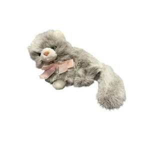 Russ Samantha Cat Gray 7" Plush Kitten Pink Bow Green Eyes Vintage - Picture 1 of 5