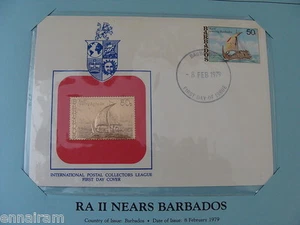 Barbados FDC con sello réplica de oro 23 kt 1979 Ra II Nears Barbados - Imagen 1 de 2