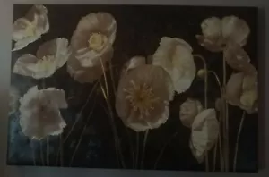 New Canvas Wall Art Bown/beige Flowers - Picture 1 of 7