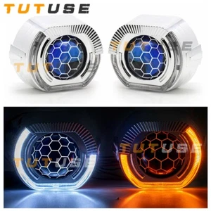 Blue Honeycomb 2.5'' 8.0 Bixenon Projector Len Square Turn Signal Light Retrofit - Picture 1 of 7