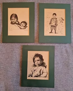3 Vintage etching prints Native Canadian Inuits by Elizabeth Templeton - Picture 1 of 23