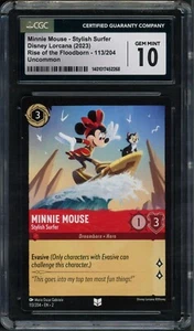 Lorcana CGC 10 Gem Mint Floodborn Uncommon Minnie Mouse Stylish Surfer 113/204 - Picture 1 of 2