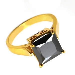 Unisex 6CT Diamante Negro Anillo Corte Princesa en Amarillo Chapado en Oro AAA - Imagen 1 de 6