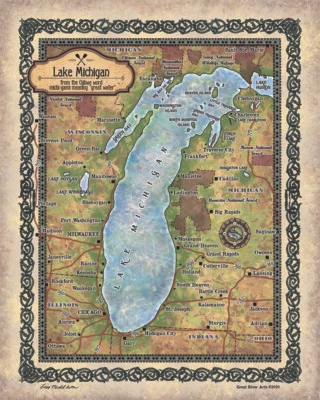 Antiguo mapa histórico del lago Michigan reproducción obra de arte arte impresión de arte de pared vintage Foto 1 de 4