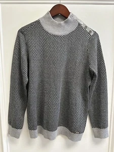 Calvin Klein Black Gray Houndstooth Harringbone Mockneck Sweater | Women Size M - Picture 1 of 9