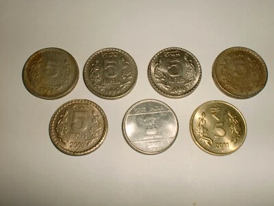 INDIA - 7  " RS. 5/- ” OLD & NEW COINS - BIG&HEAVY- 3 DESIGNS -1998-2011# 7BN - Image 1 of 4