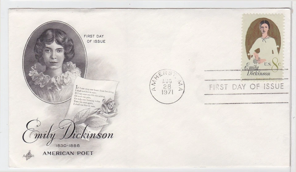 TurtlesTradingPost- Emily Dickinson- #1436 1971 FDC Artcraft Cachet - Image 1 of 1