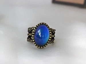 Antique Gold Plating Floral Oval Stone Mood Ring - Picture 1 of 5