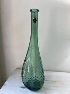Florentine Original Empoli Optic Green Glass Triple Pinch Genie Bottle Italy - Picture 1 of 8