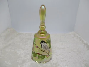 Fenton Iridescent Hand Painted/Numbered Chickadee Glass Bell - Picture 1 of 13