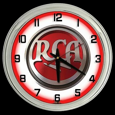 16" RCA Radio Vintage Look Sign Red Neon Clock Man Cave Garage Bar Shop - Image 1 of 2