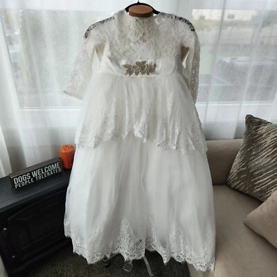 Niñas Talla 8/9 Blanco Ocasión Vestido Flor Niña Boda Desfile Comunión Foto 1 de 4