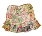 Avenue Floral Hibiscus 100% Silk Ruffle Pull On Elastic Waist Skirt Size 22/24