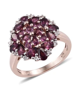 Rhodolite Garnet, Zircon Vermeil RG Over Sterling Silver Ring (Size 7.0) - Picture 1 of 8