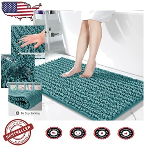 Large Microfiber Chenille Bath Mat - 55" x 24" Fluffy & Absorbent in Aquamarine - Picture 1 of 10