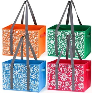4 Pack Reusable Grocery Bags Collapsible Large Storage Box with Reinforced - Picture 1 of 2