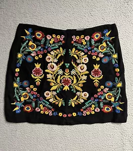 New Umgee Mini Skirt Womens Large Black Floral Birds Embroidered Polyester - Picture 1 of 11