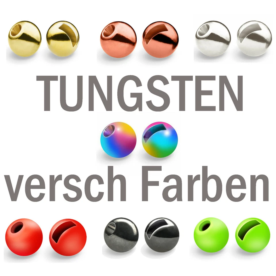 10 Tungsten Perlen Set mit Schlitz Perlen versch Farben Gewicht Forelle Angeln
