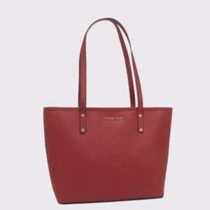 Michael Kors 35H9GTVT1L Jet Set Travel Medium Top Zipper Tote Leather Scarlet - Picture 1 of 9