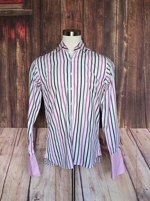 Camisa de vestir Ted Baker Archive para hombre puño francés rosa blanco a rayas talla 16 Foto 1 de 4