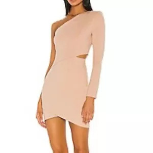 NBD Jackie Mini One Shoulder Cut Out Side Dress Revolve Woman Small Taupe Modern - Picture 1 of 11