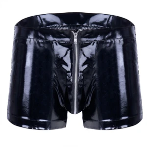 Men Pvc Lace Up Shorts Boxer Underwear Patent Leather Sexy Clubwear Pu Zip Shiny - Picture 1 of 16