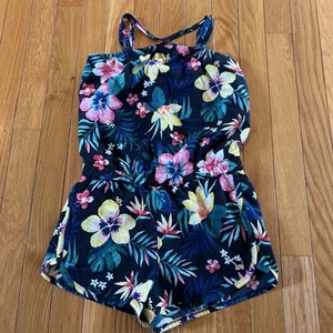 Abercrombie Kids Pool To Play Black Floral Sleeveless Rompers Girls Sz 9/10 - Picture 1 of 7