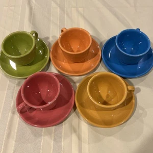 5 Fiesta Ware Tea Cup Saucer Sets Multi Colors Orange Blue Green Yellow Pink EUC - Picture 1 of 20